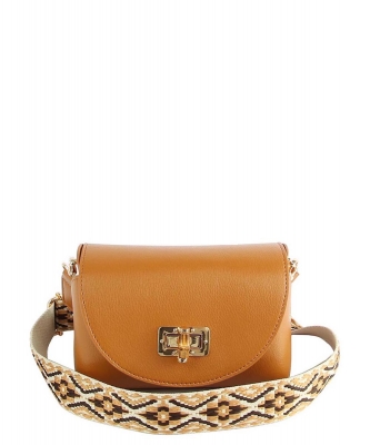 Bamboo Twist Lock Flap Crossbody Bag LD155 BROWN